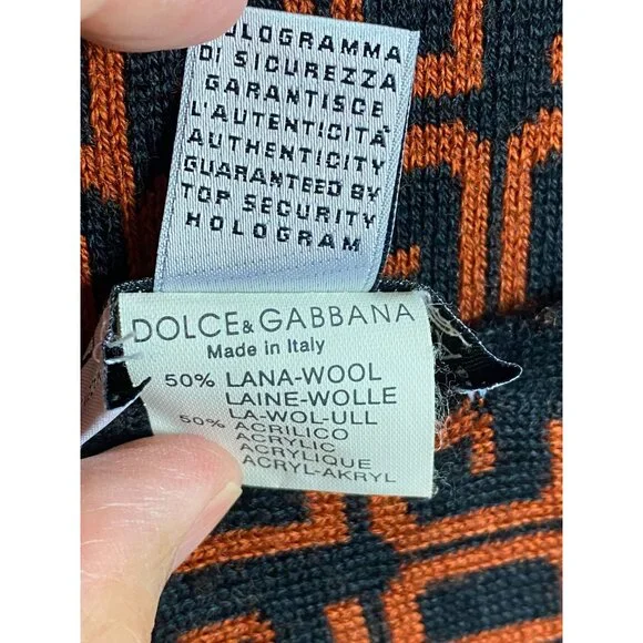 Dolce & Gabbana DG Monogam Wool/Acrylic Scarf Brown/Black Made in Italy F301